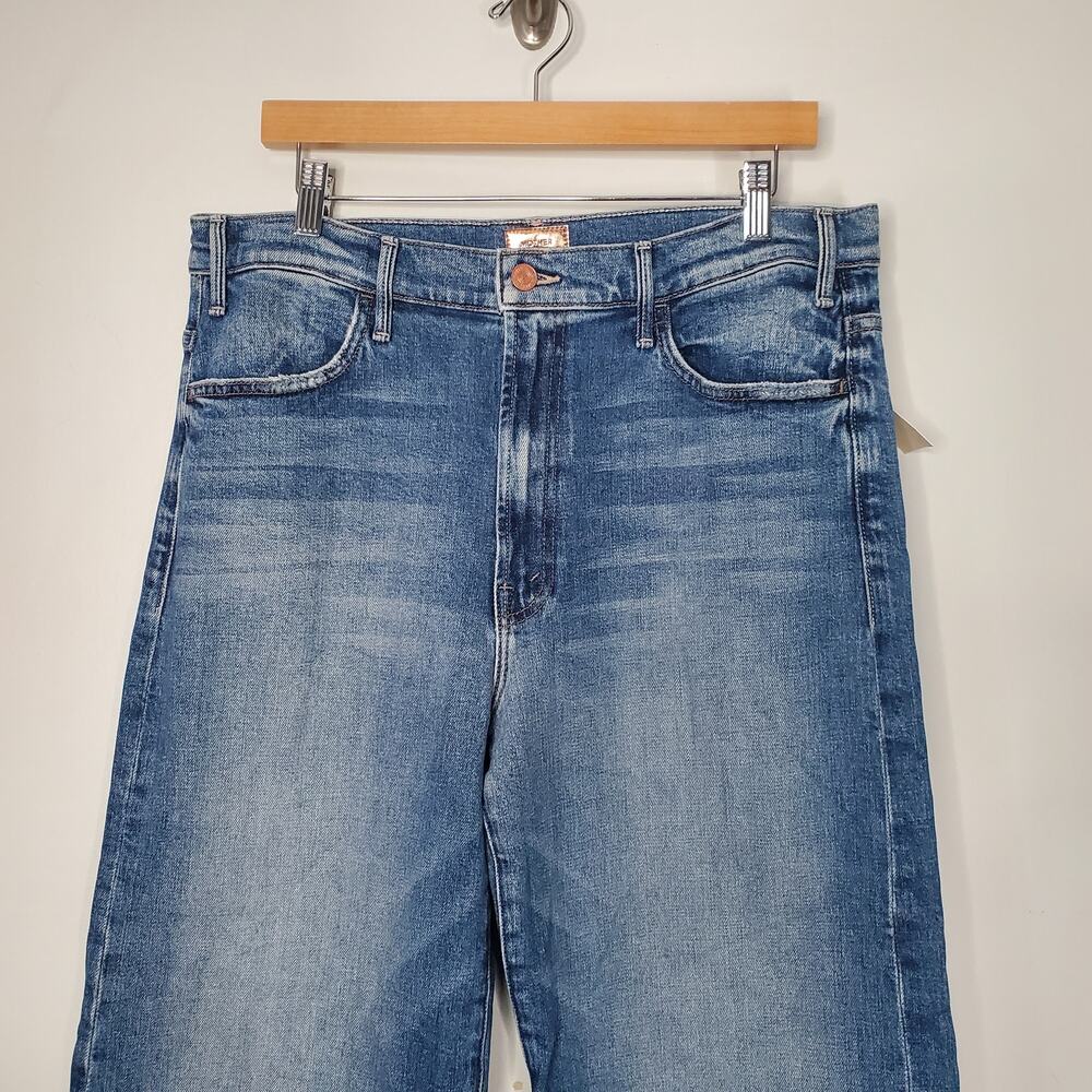 Mother The Hustler Roller Ankle Flared Jeans High On The Hog Blue Denim Size 34 - Picture 5 of 12